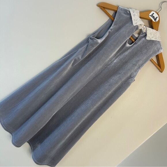 Copper Key Silver Faux Velvet Sleeveless Dress White Lace Collar Girls 14 excell - Picture 7 of 11